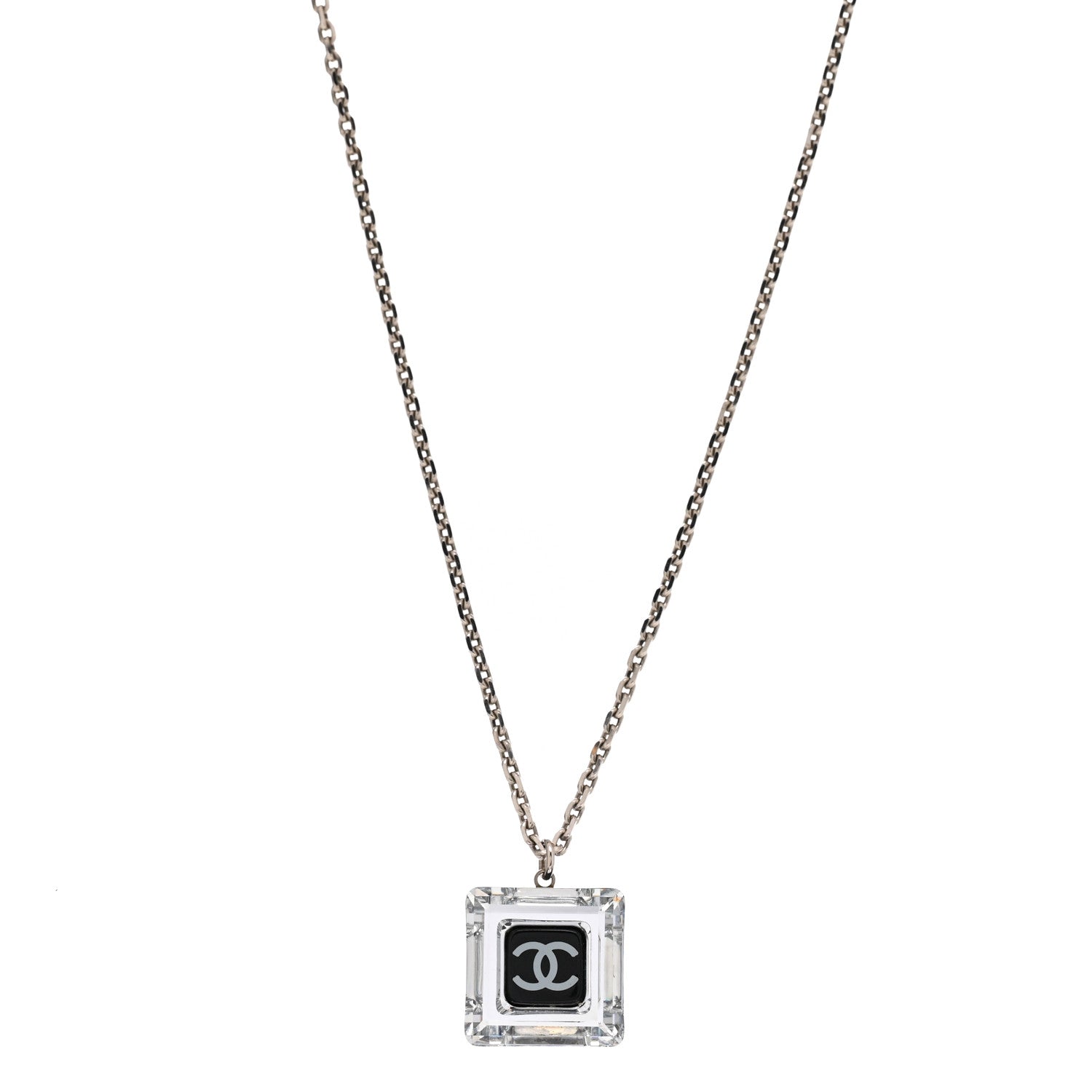 Chanel Resin Strass Geometric Square CC Necklace Black 1 of 6