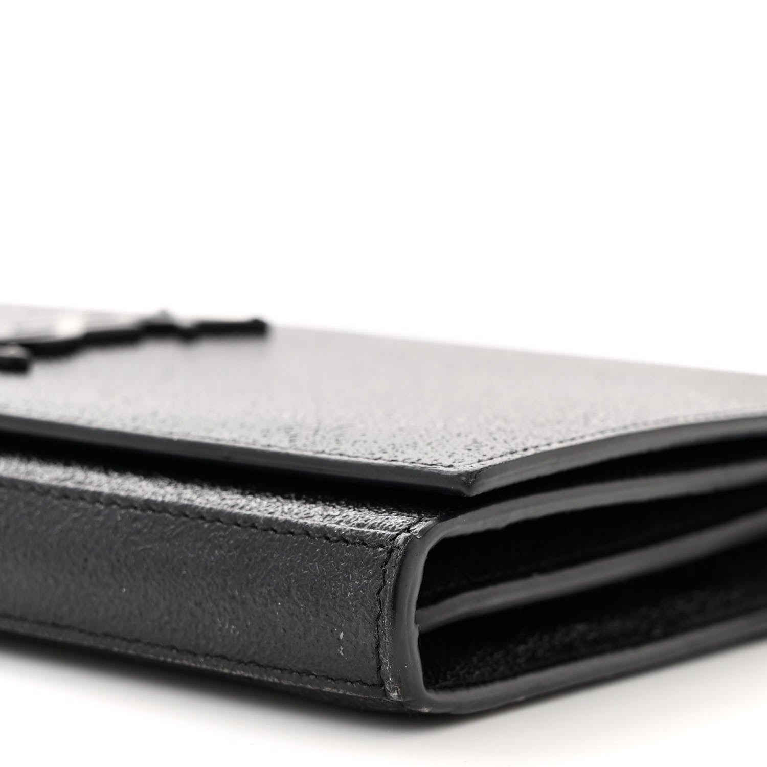 Saint Laurent Grained Metallic Calfskin Monogram Chain Wallet Black 11 of 12