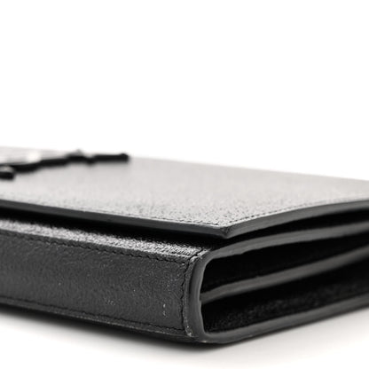 Saint Laurent Grained Metallic Calfskin Monogram Chain Wallet Black 11 of 12