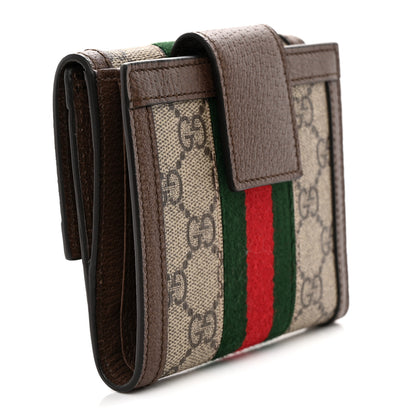 Gucci GG Supreme Monogram Web Ophidia French Flap Wallet Beige New Beige New Acero 3 of 9