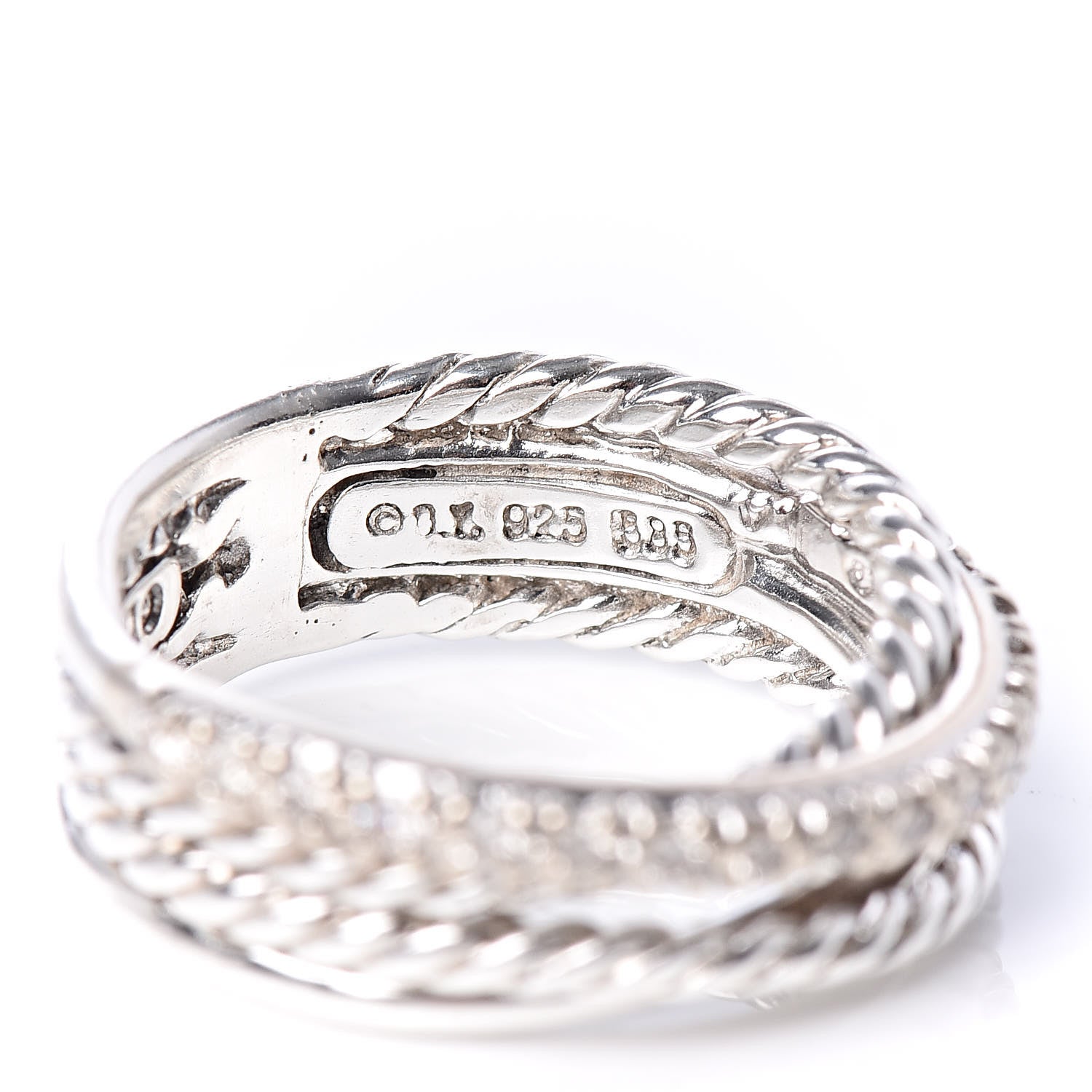 David Yurman Sterling Silver 14K White Gold Diamond 7mm Crossover Ring 47 4.25 4 of 5