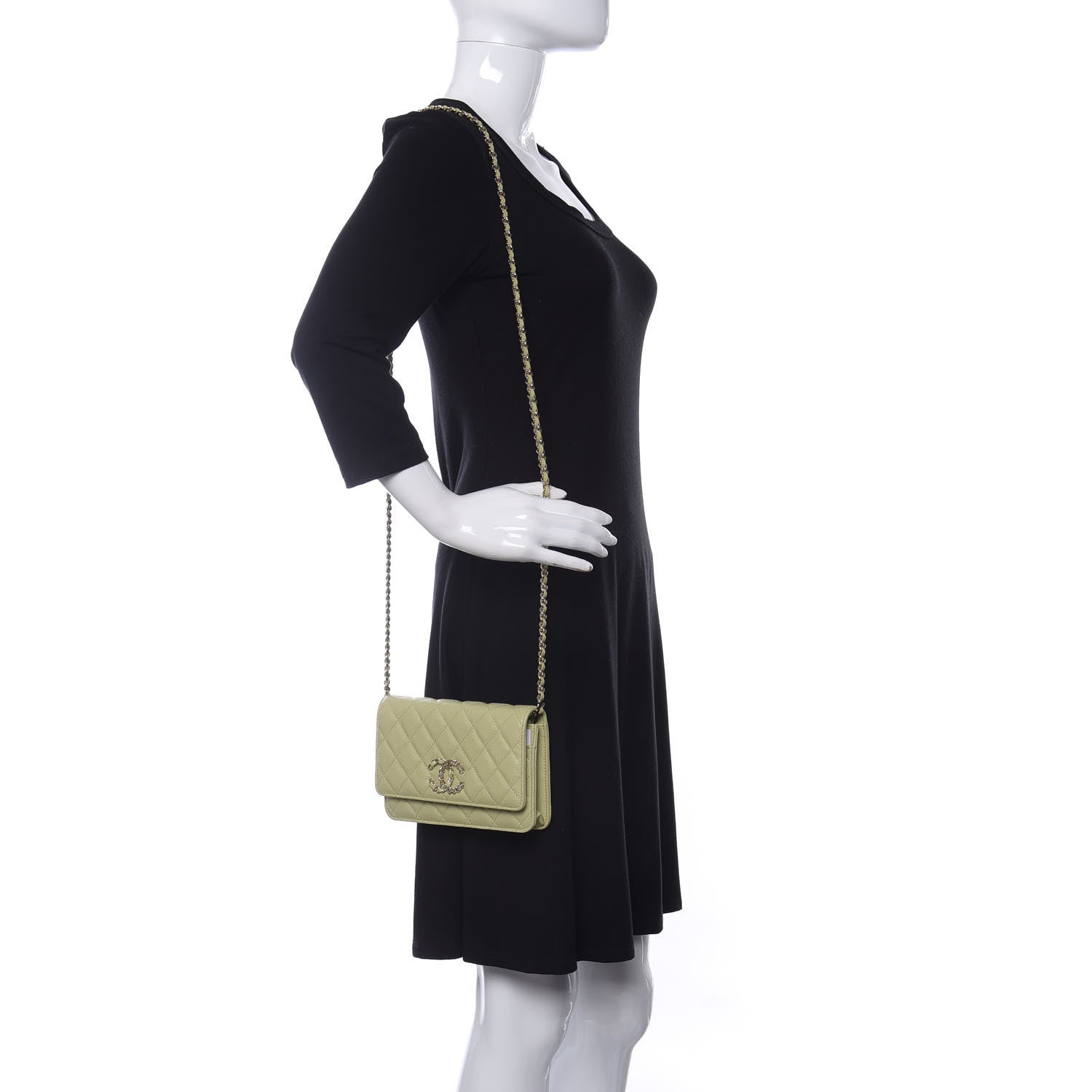 Chanel Caviar Quilted French New Wave Chain CC Wallet On Chain WOC Light Green 2 of 12