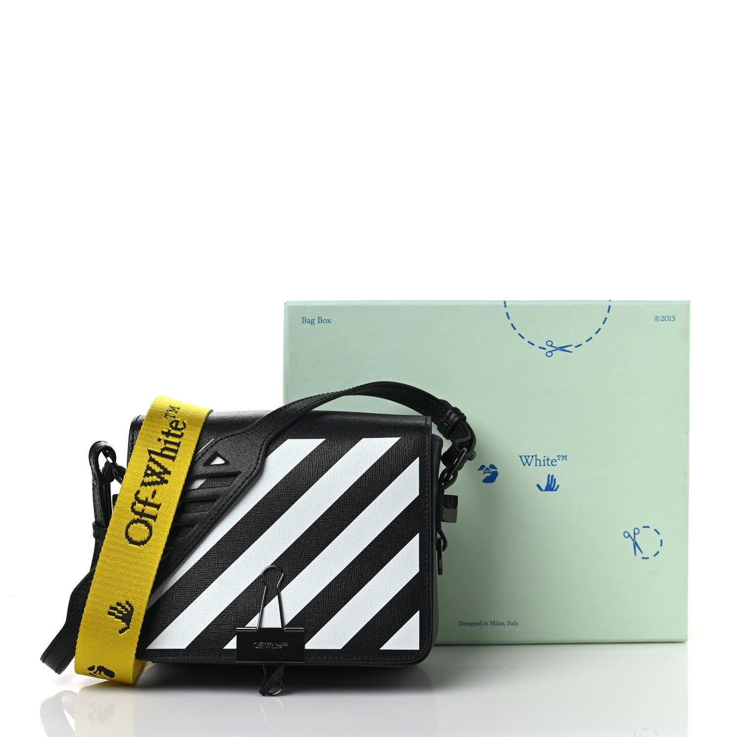 Off-White Calfskin Diag Flap Bag Black White 9 of 9