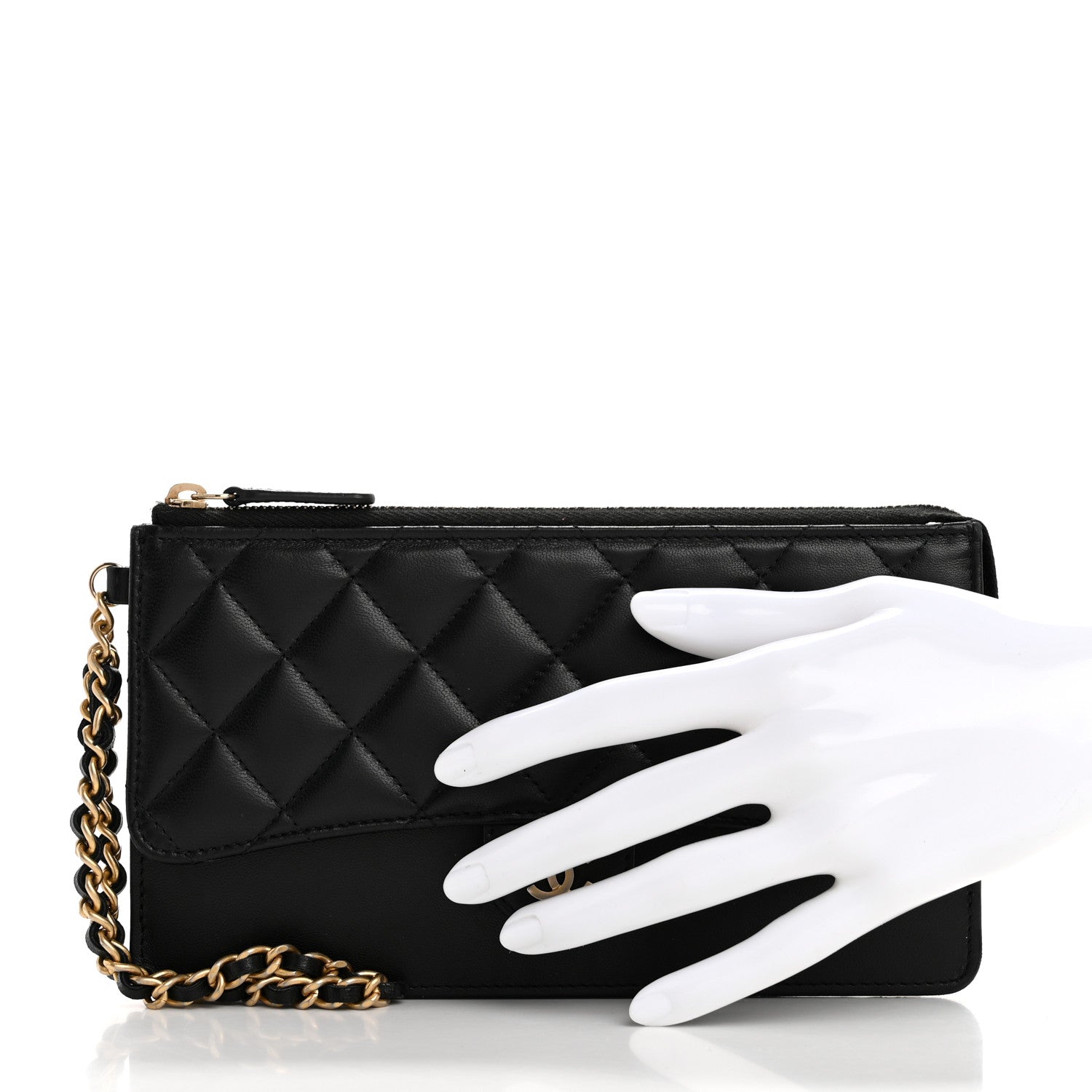 Chanel Lambskin Quilted Classic Pouch With Handle Black 2 of 11