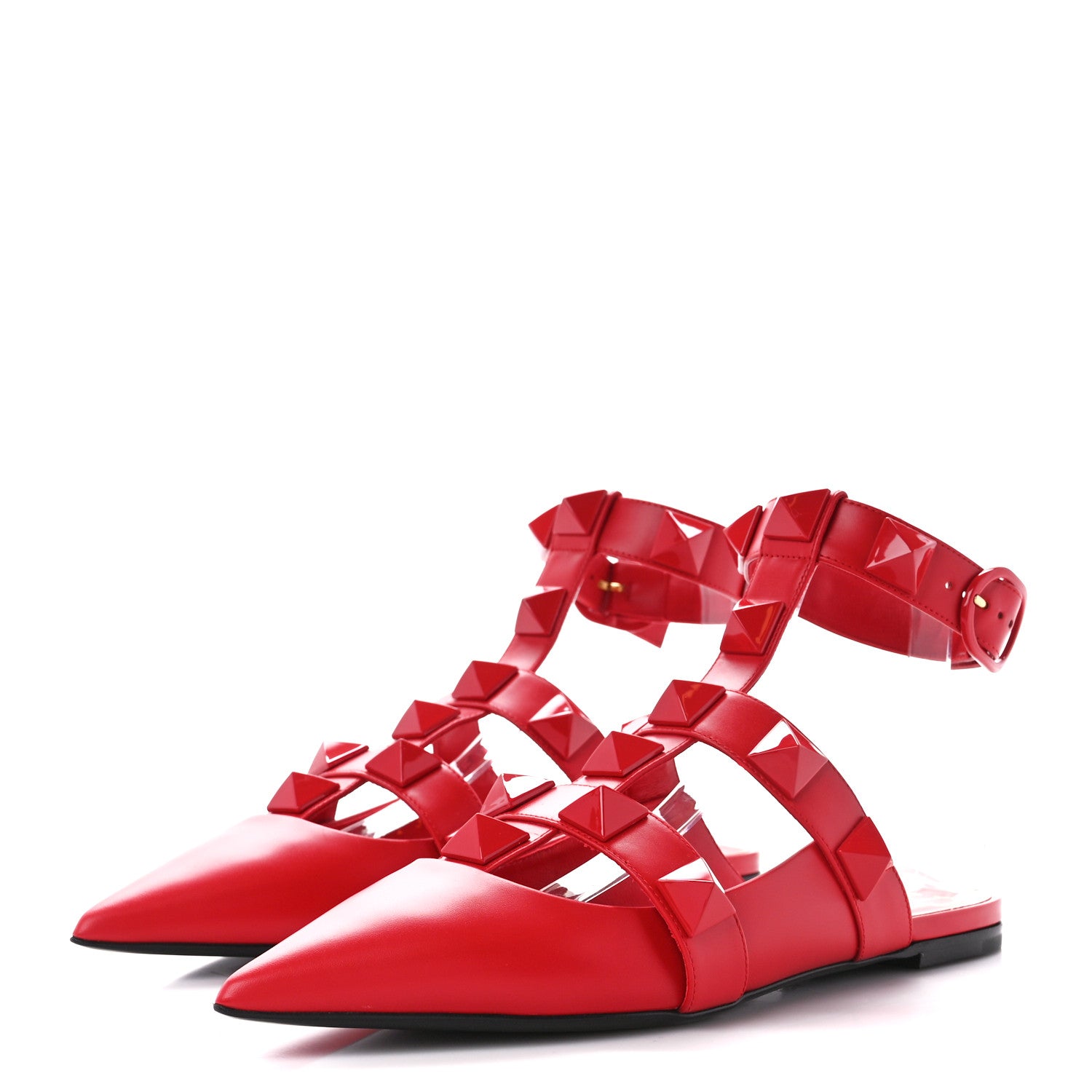 Valentino Garavani Calfskin Monochrome Roman Stud Ankle Strap Flat Mules 39 Rouge Pur 3 of 9