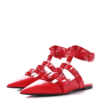 Valentino Garavani Calfskin Monochrome Roman Stud Ankle Strap Flat Mules 39 Rouge Pur 3 of 9