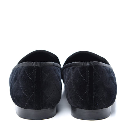 Chanel Velvet Quilted Cap Toe Womens CC Loafers 40 Black 7 of 10