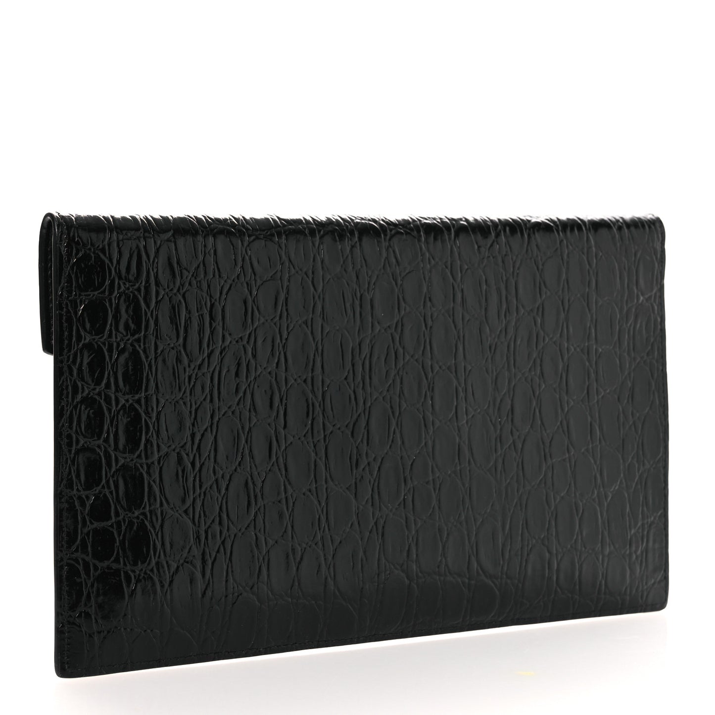 Calfskin Crocodile Embossed Uptown Monogram Clutch Black