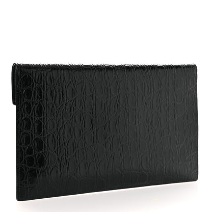 Saint Laurent Calfskin Crocodile Embossed Uptown Monogram Clutch Black 3 of 8