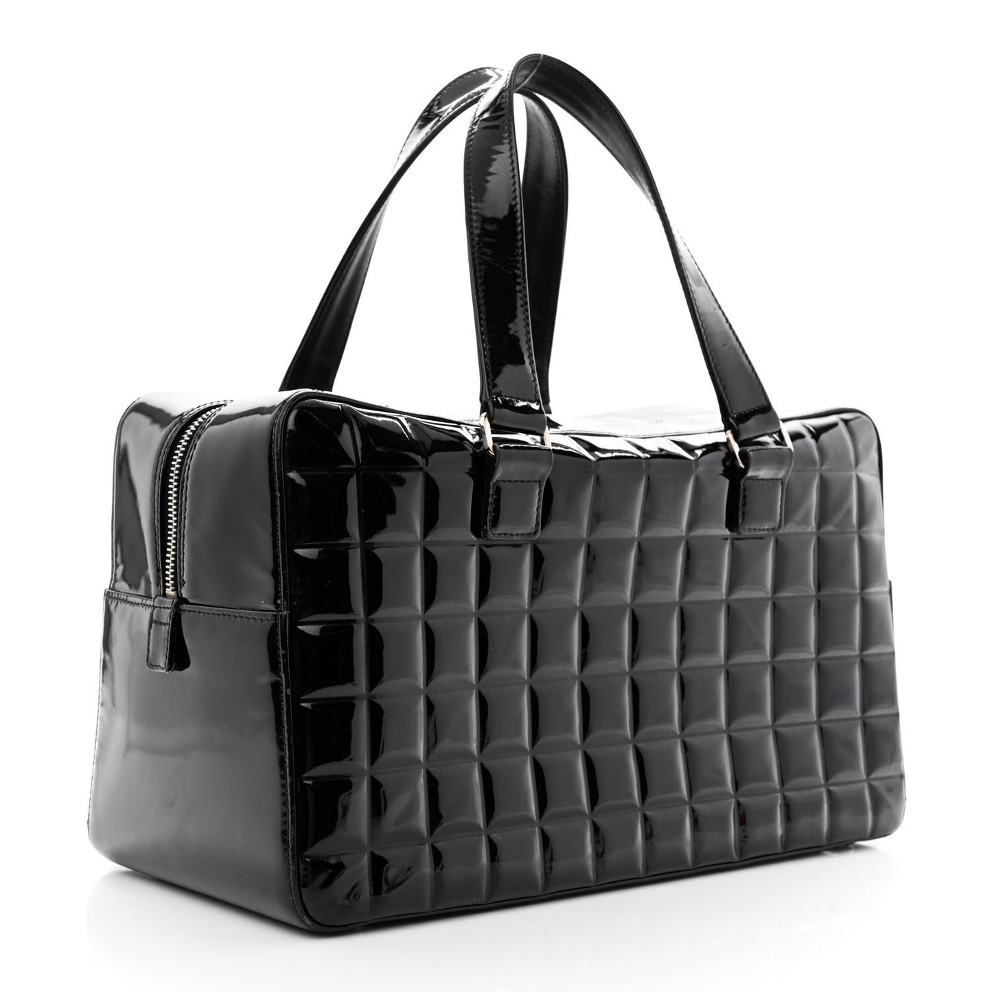 Patent Quilted Chocolate Bar Bowler Black
