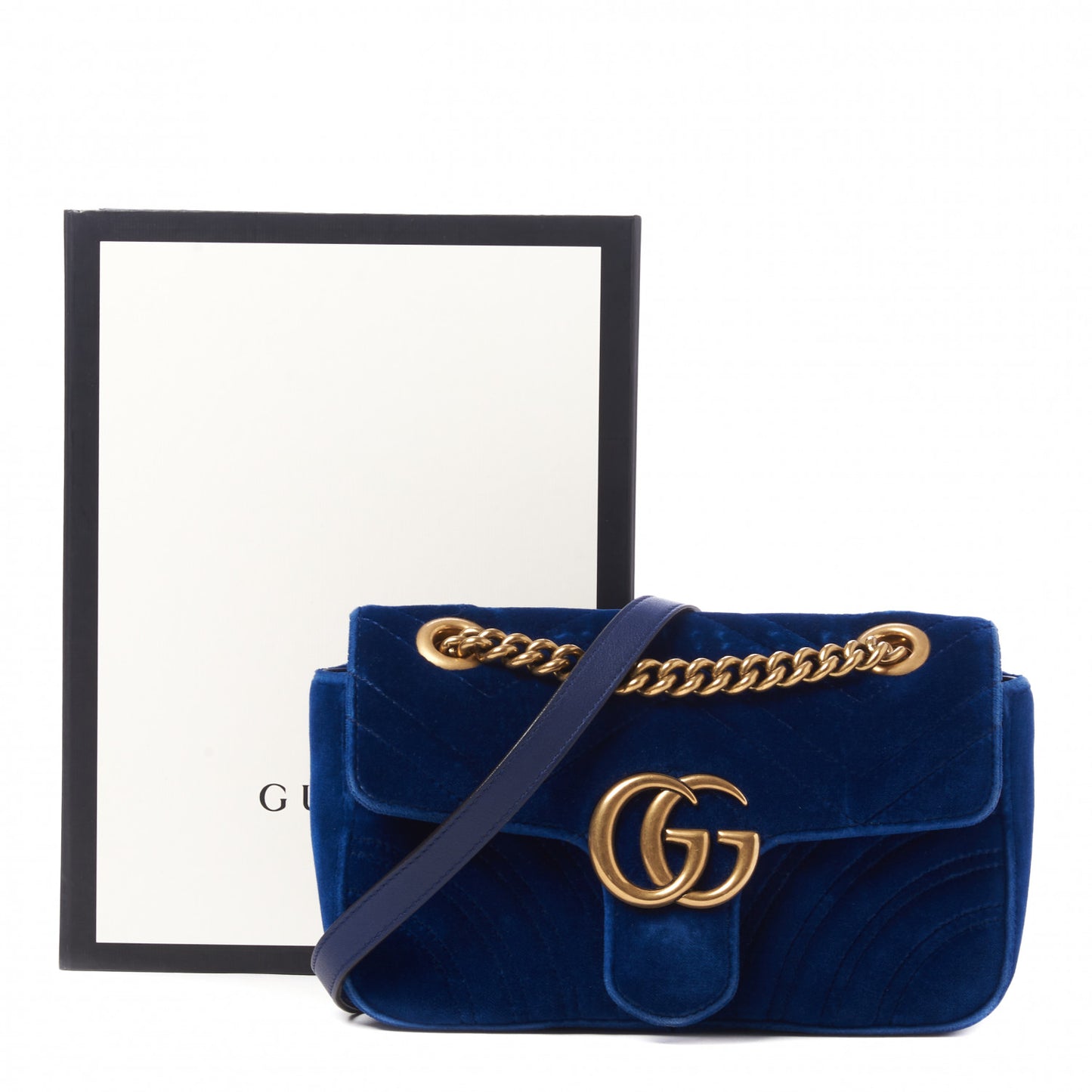 Velvet Matelasse Mini GG Marmont Shoulder Bag Cobalt Blue
