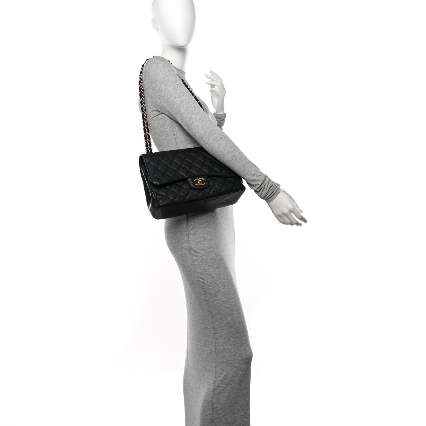 Caviar Quilted Jumbo Double Flap Black