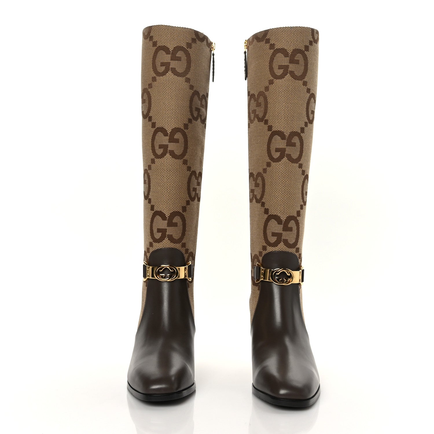 Gucci Monogram Jumbo GG Calfskin Interlocking G Anna Boots 38 Camel Ebony 2 of 7