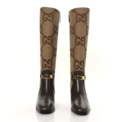 Gucci Monogram Jumbo GG Calfskin Interlocking G Anna Boots 38 Camel Ebony 2 of 7
