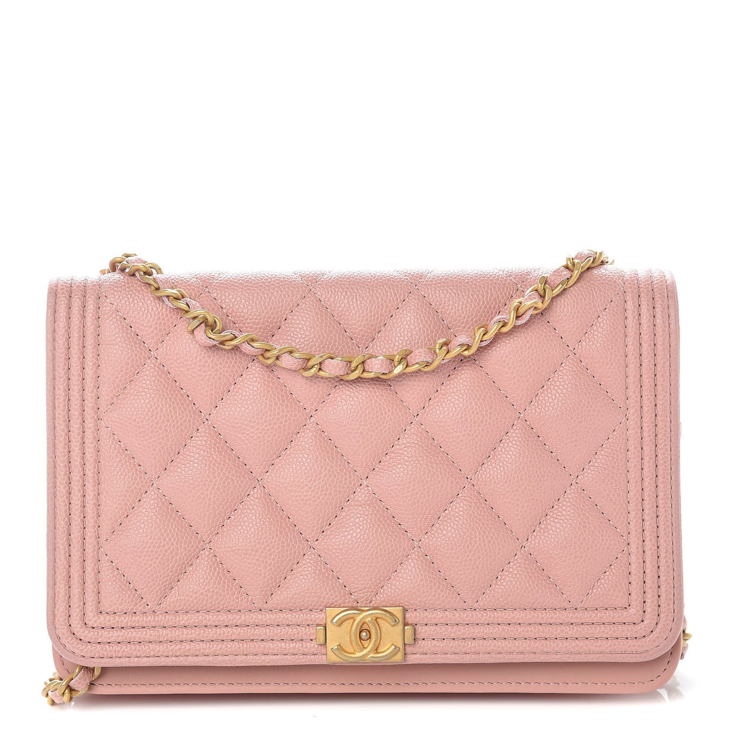 Caviar Quilted Boy Wallet On Chain WOC Light Pink
