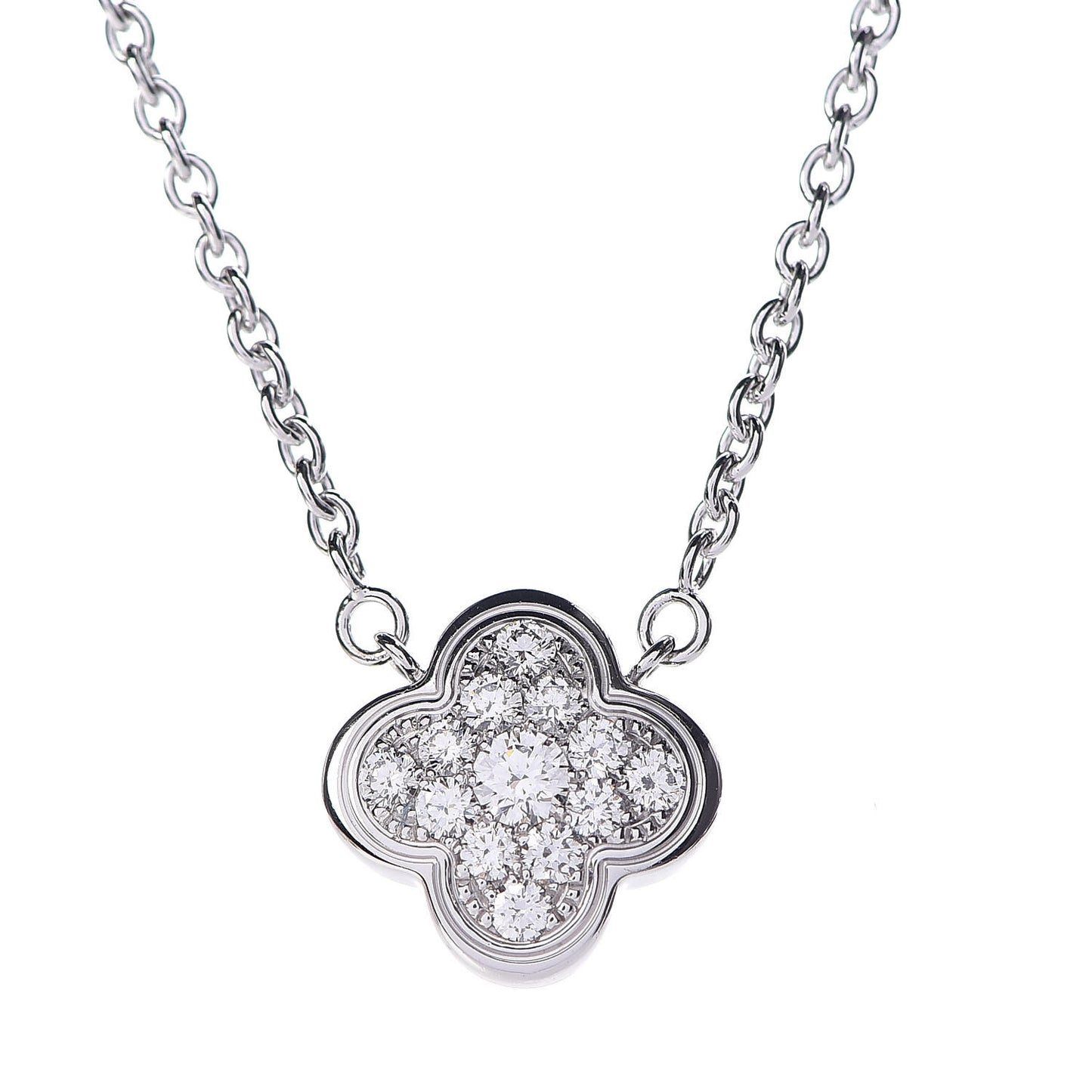 18K White Gold Diamond Pure Alhambra Pendant Necklace