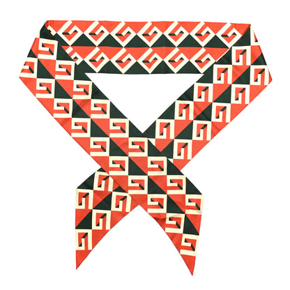 Gucci Twill Silk Geometric Logo Neck Bow Scarf Green Orange 1 of 5