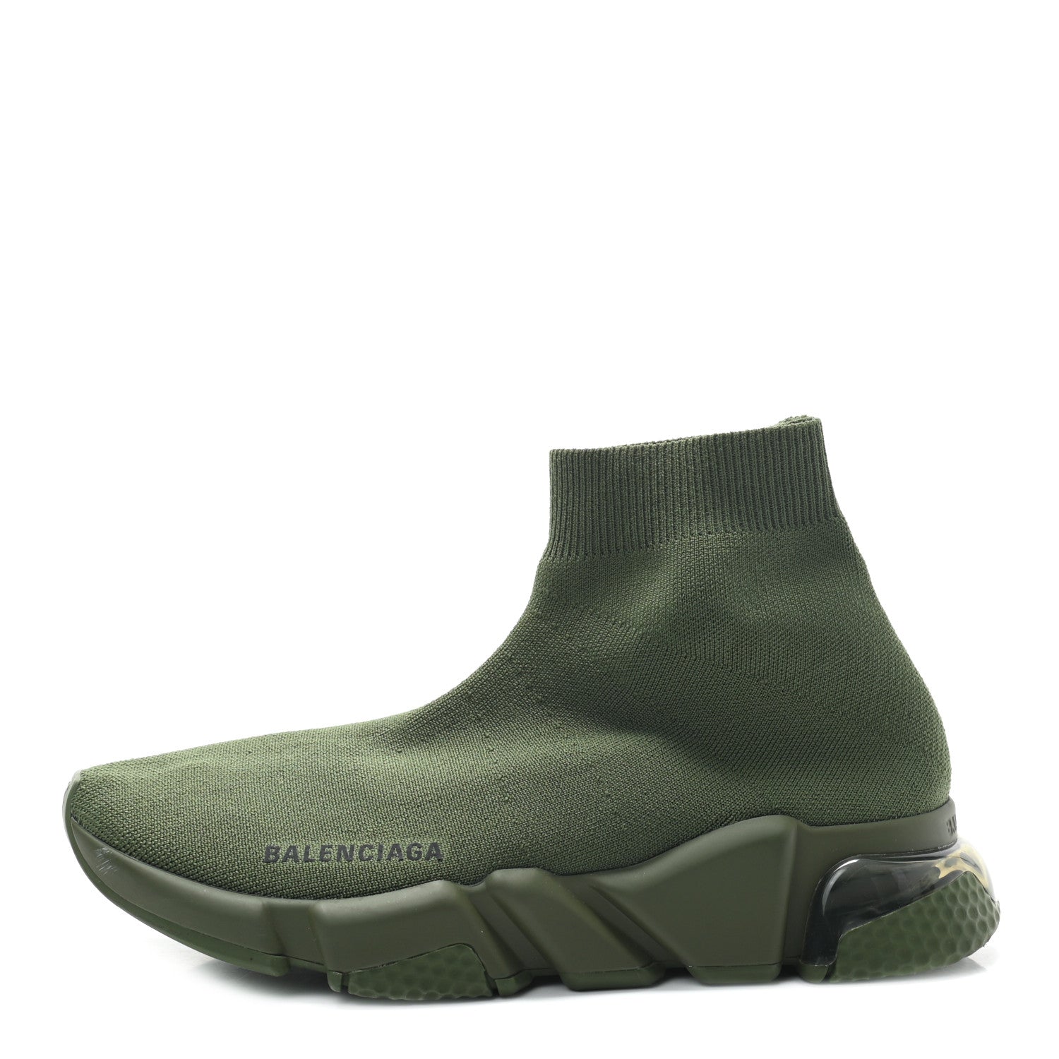 Balenciaga Neoprene Knit Womens Speed Clear Sole Sneakers 38 Dark Khaki Black 1 of 8