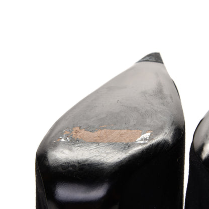 Balenciaga Jersey Crepe Political Campaign Logo Knife 115 Pointed Pumps 38 Black White Rouge 9 of 10