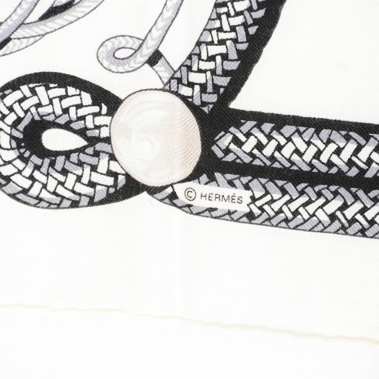 Hermes Cashmere Silk Brandebourgs Scarf 140 Blanc Noir Mastic 5 of 6