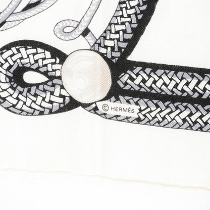 Hermes Cashmere Silk Brandebourgs Scarf 140 Blanc Noir Mastic 5 of 6