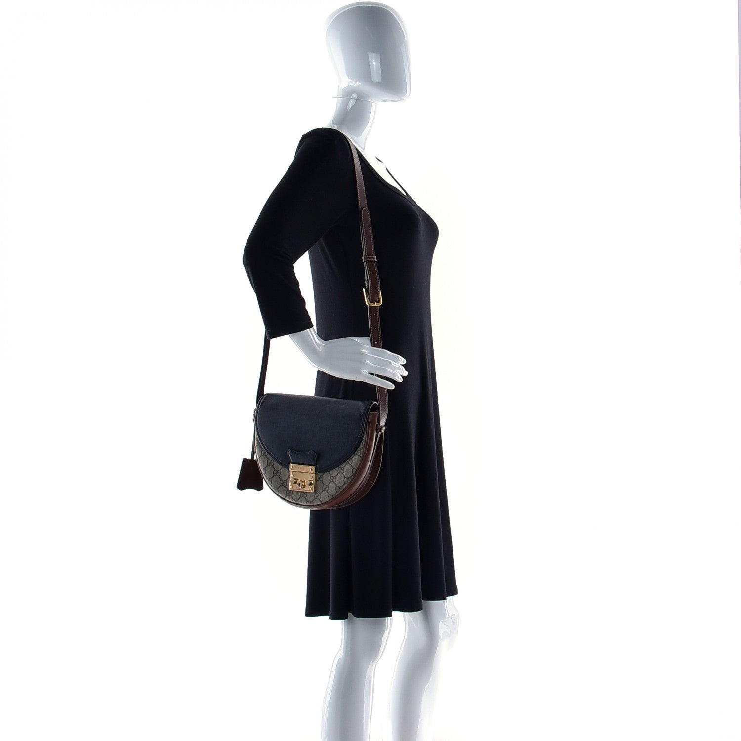 Gucci GG Supreme Monogram Calfskin Small Padlock Messenger Shoulder Bag Beige Black Cuir 4 of 16