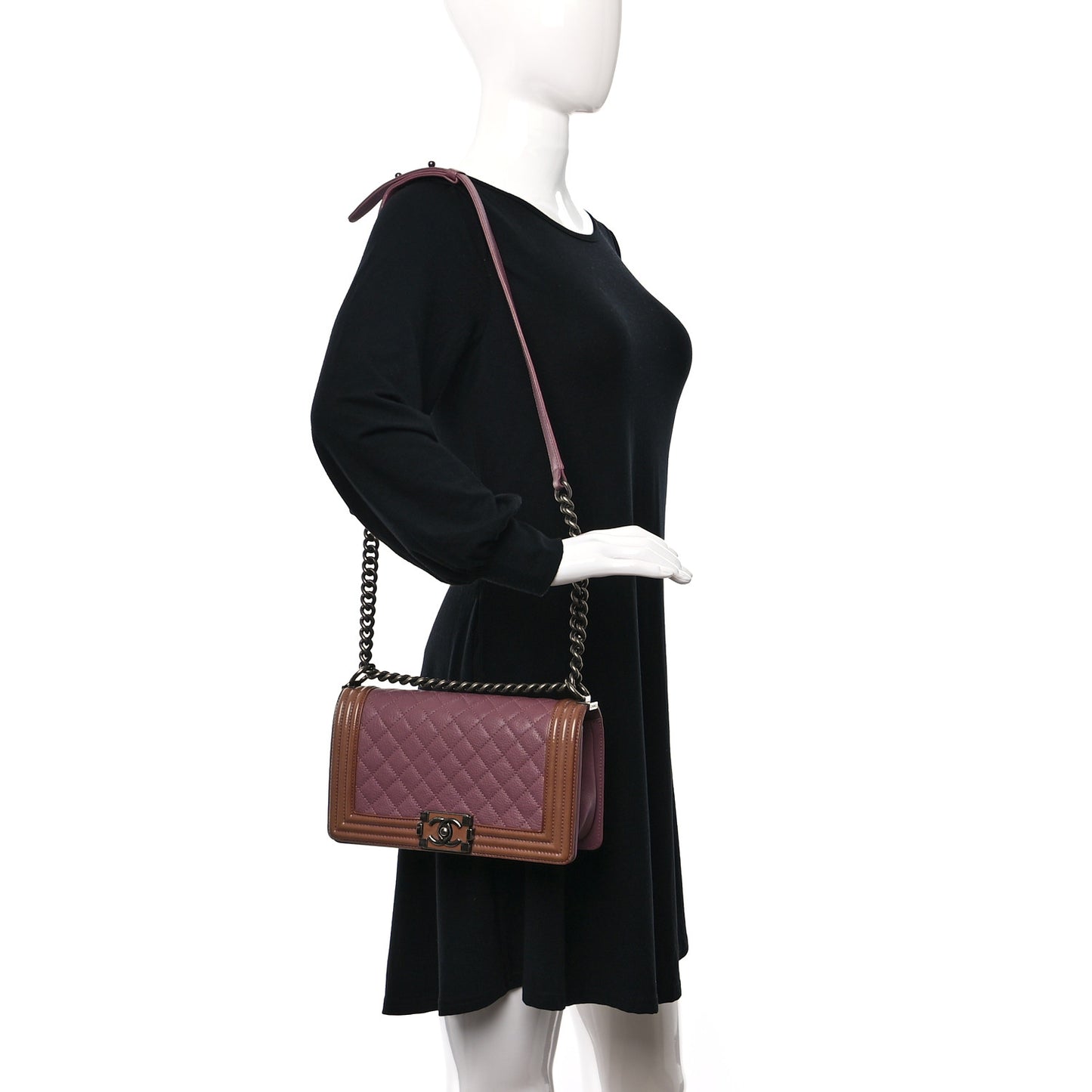Goatskin Quilted Patent Medium Duo Boy Flap Pink Tan