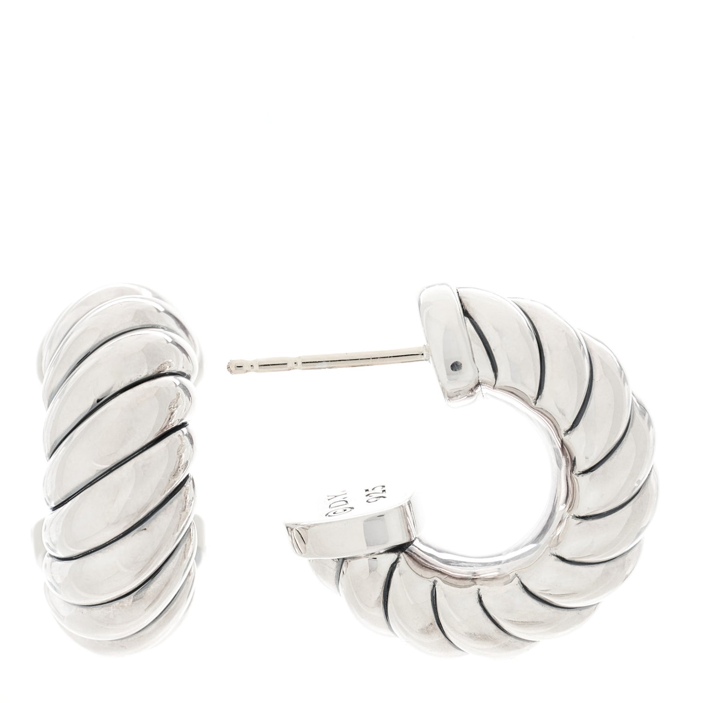 Sterling Silver Sculpted Cable Shrimp Earrings