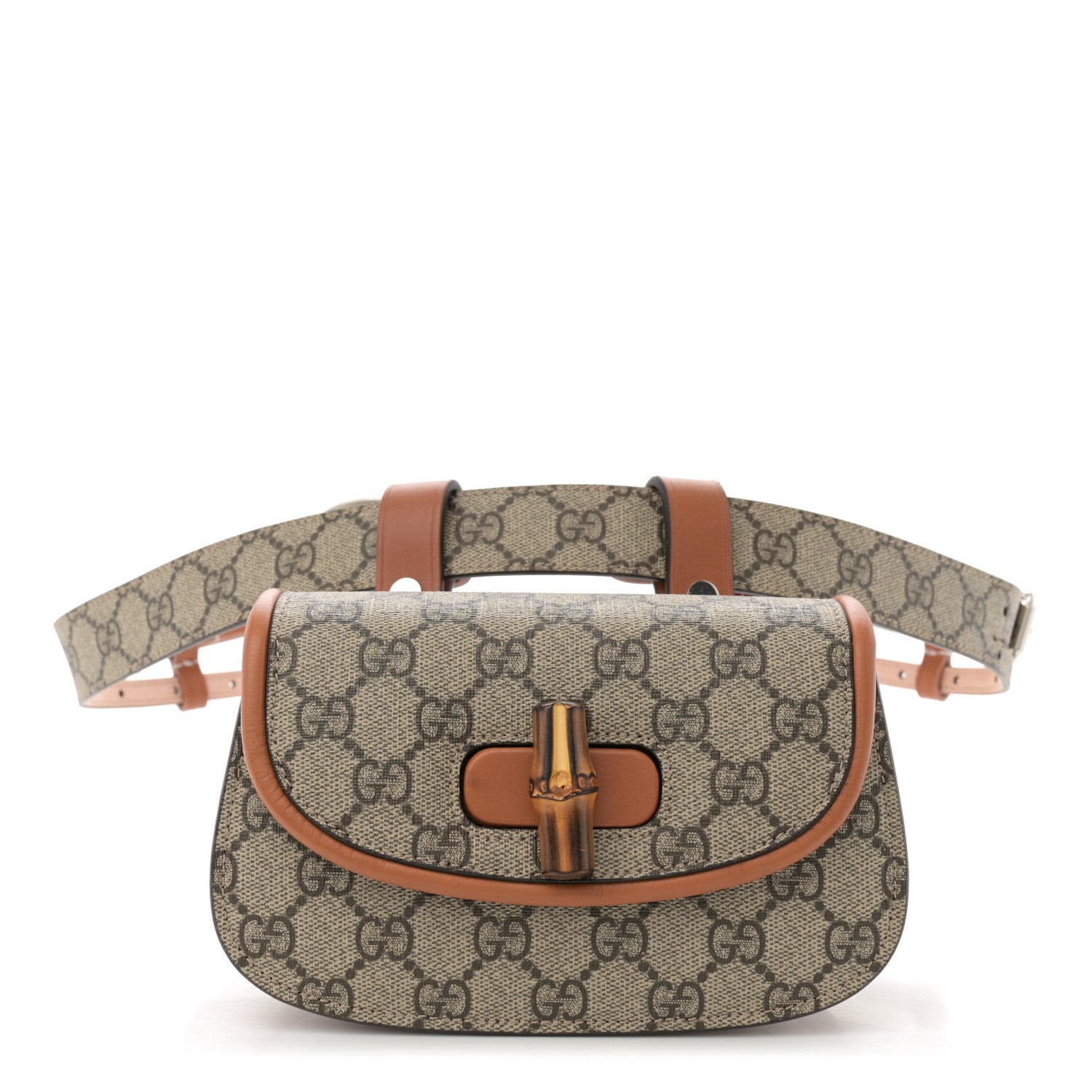 Gucci GG Supreme Monogram Web Bamboo Mini 1947 Belt Bag 90 36 Beige 1 of 10