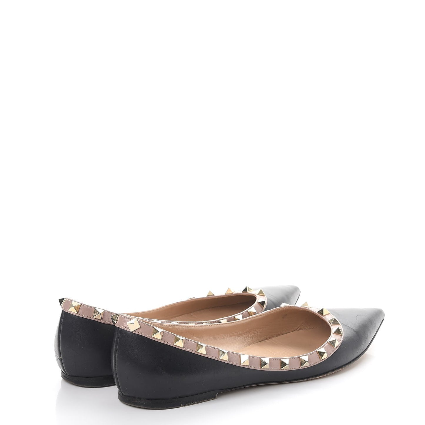 Calfskin Nappa Rockstud Flats 39 Black Poudre