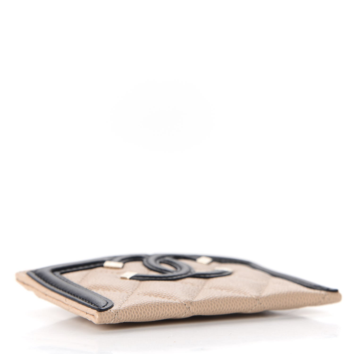 Chanel Caviar Quilted Filigree Card Holder Beige Black 4 of 9