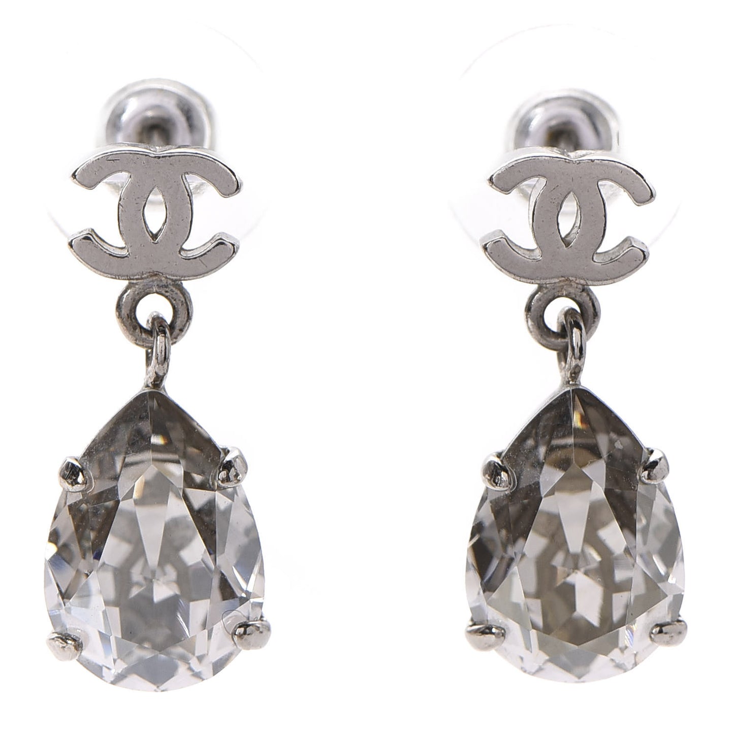 Crystal CC Tear Drop Earrings Silver
