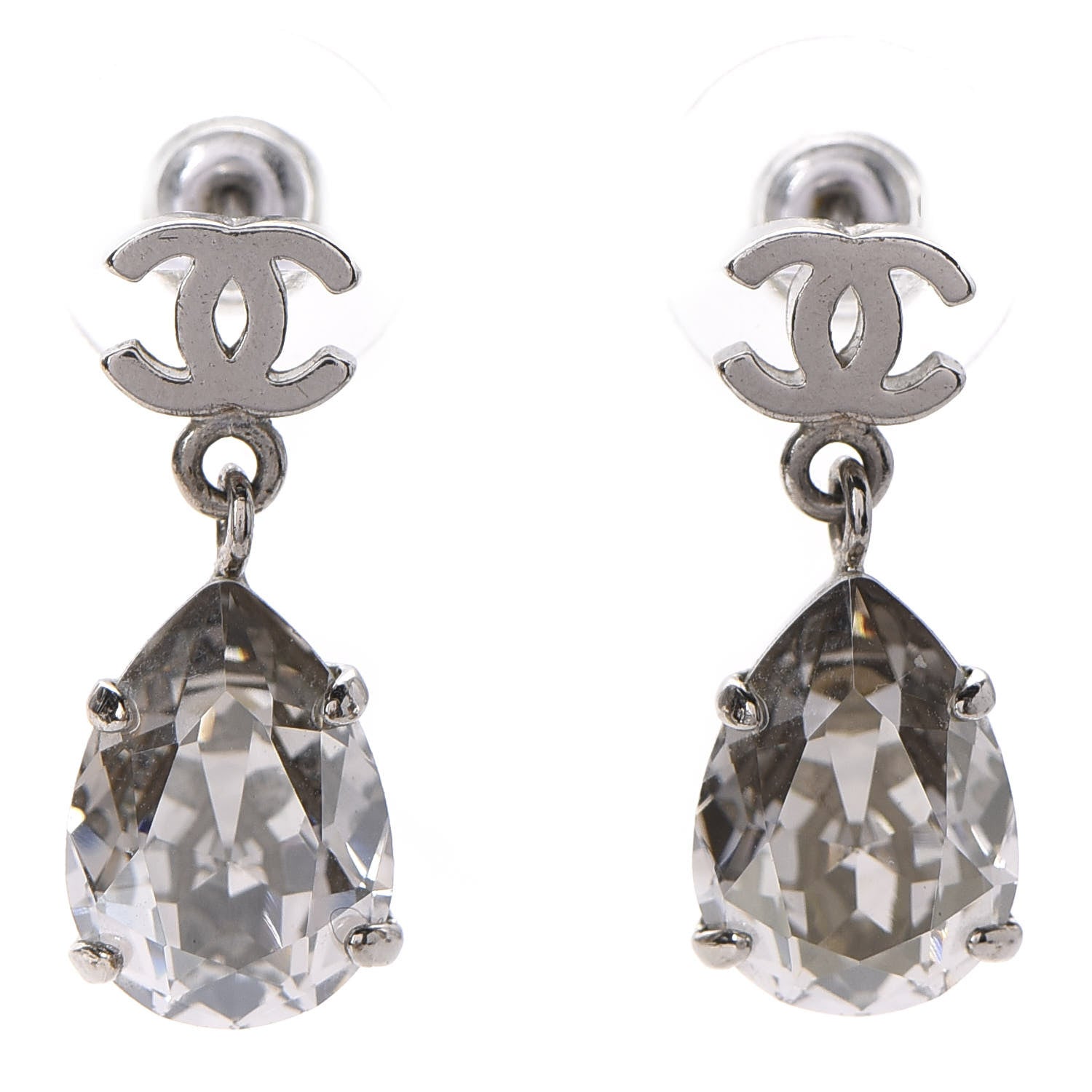 Chanel Crystal CC Tear Drop Earrings Silver 1 of 4