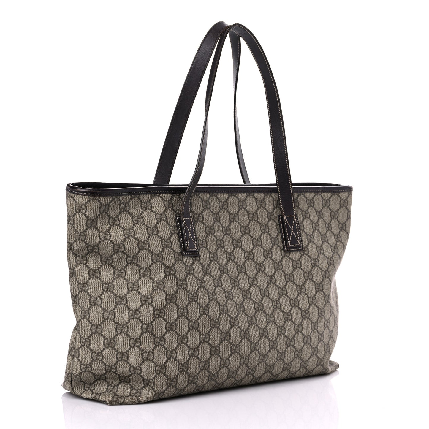 GG Supreme Monogram Medium Zippered Shopping Tote Dark Brown