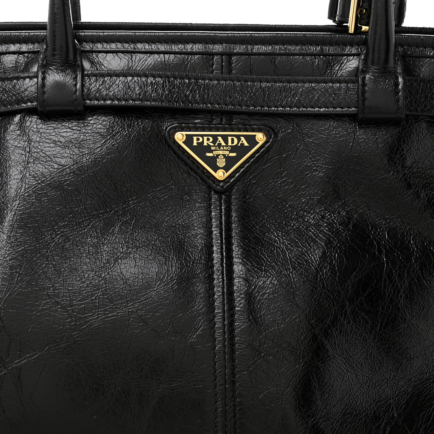Prada Glossy Calfskin Triangle Large Bonnie Shoulder Bag Black 14 of 19