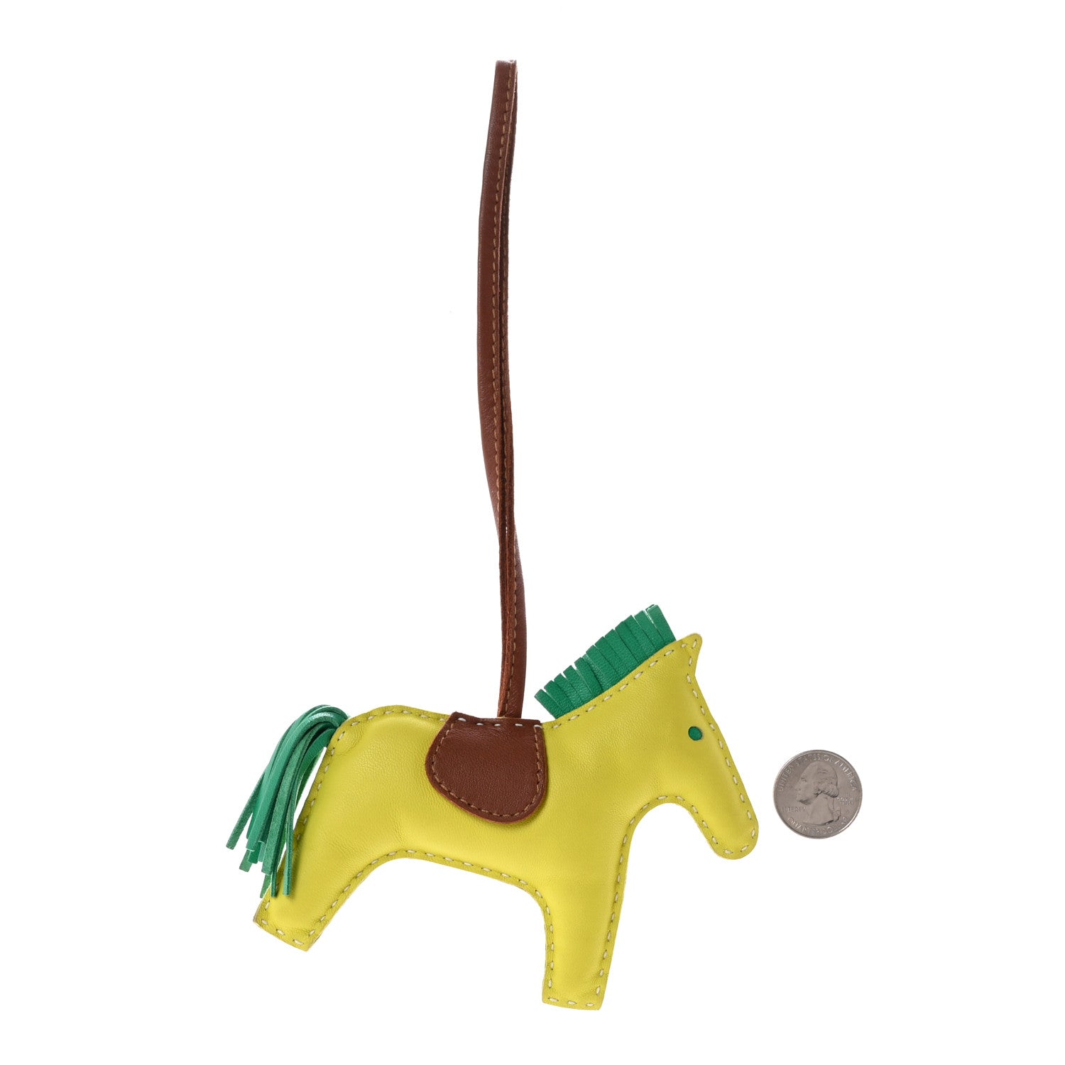 Hermes Milo Lambskin Grigri Rodeo Horse Bag Charm MM Lime Menthe Fauve 2 of 5