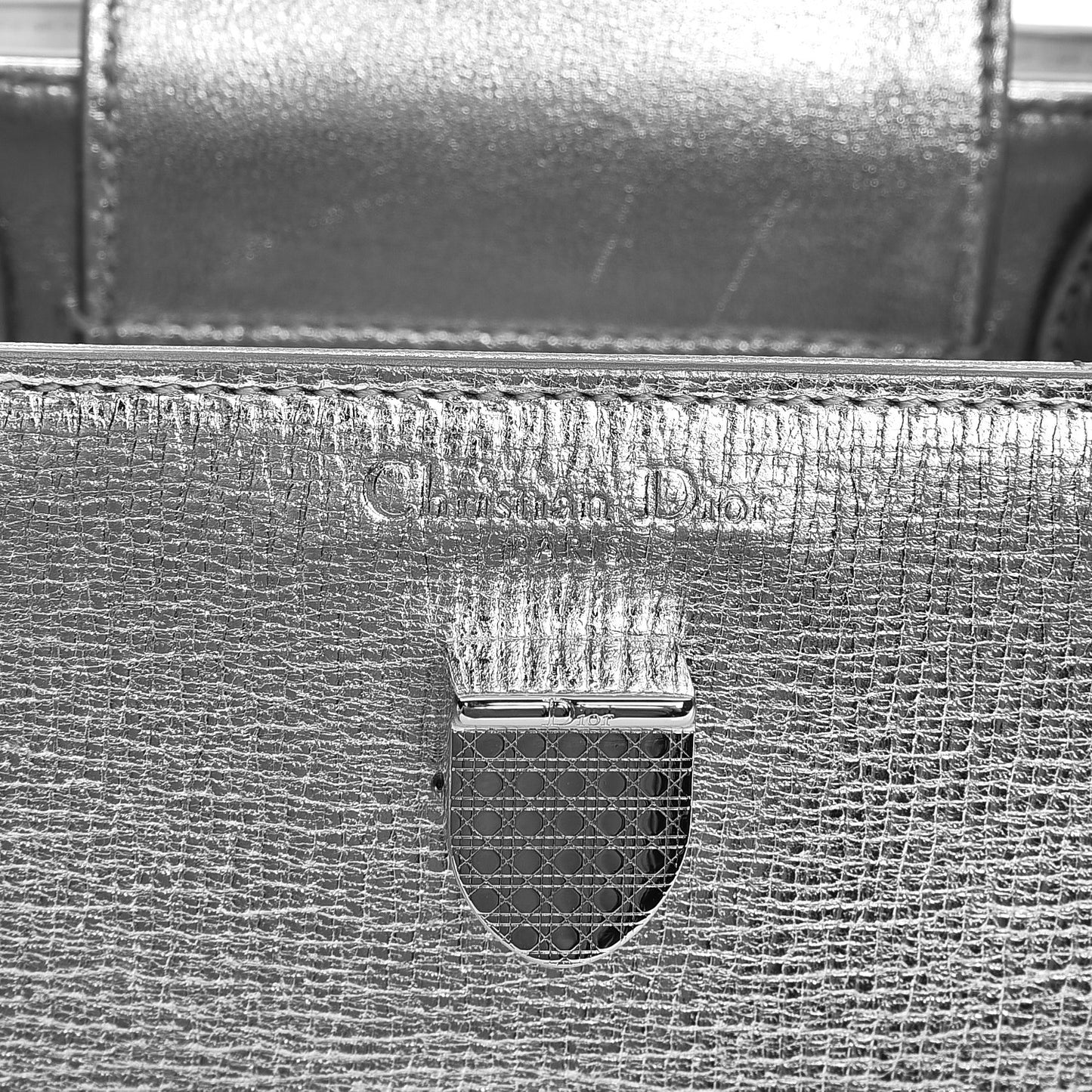 Metallic Grained Calfskin Mini Diorever Flap Silver