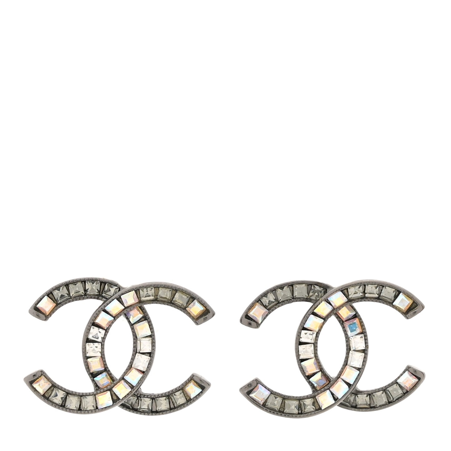 Crystal Baguette CC Earrings Silver