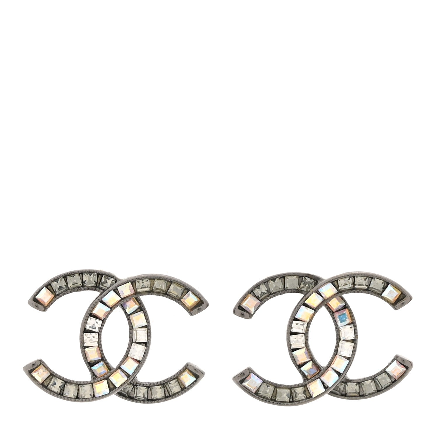 Chanel Crystal Baguette CC Earrings Silver 1 of 5