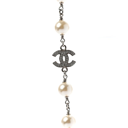 Chanel Crystal Pearl CC Long Necklace Silver 4 of 5