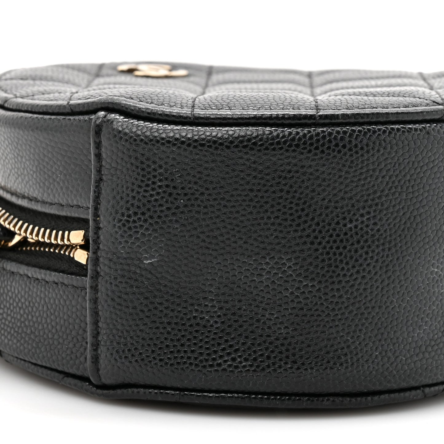 Caviar Quilted Round Clutch With Chain Black