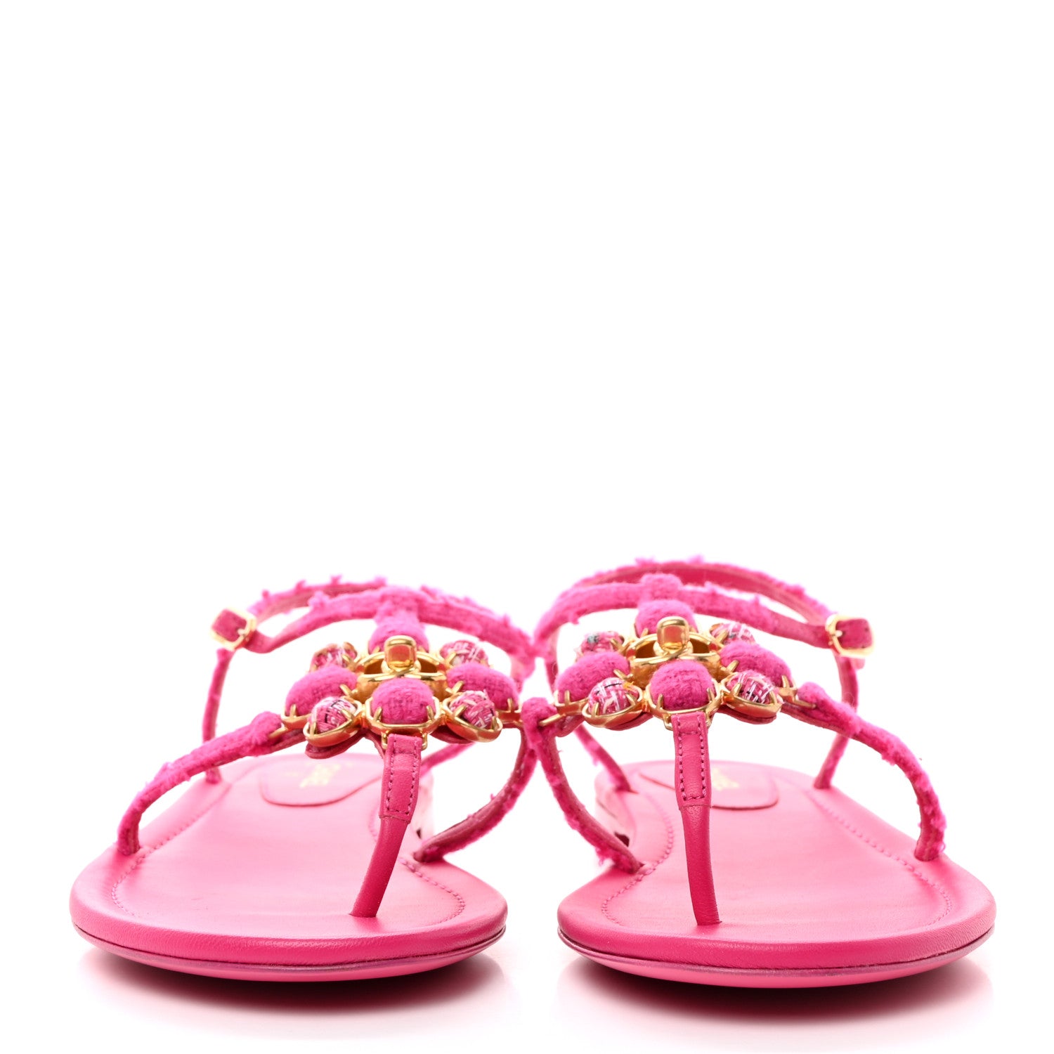 Chanel Cashmere Tweed CC Logo Thong Sandals 40 Fuchsia 2 of 8