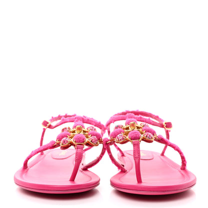 Chanel Cashmere Tweed CC Logo Thong Sandals 40 Fuchsia 2 of 8