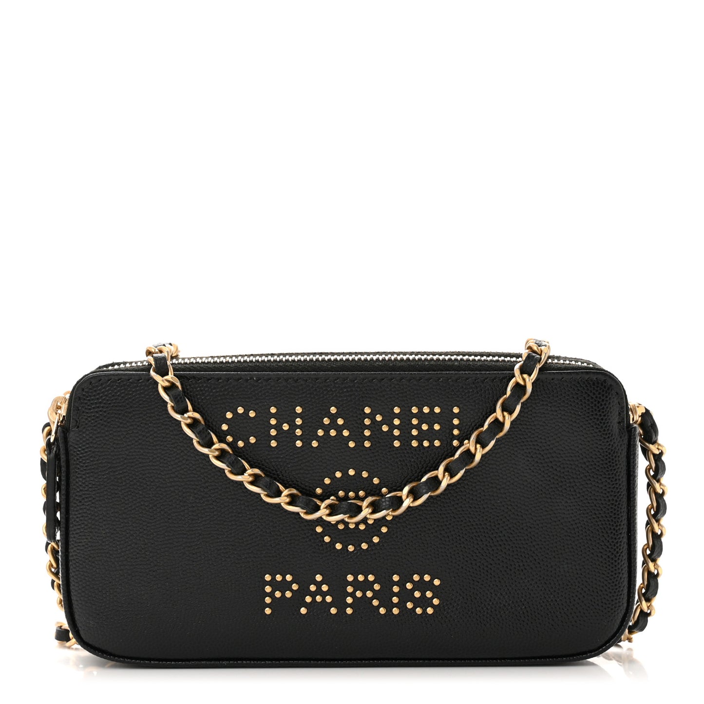 Caviar Studded Small Deauville Clutch With Chain Black