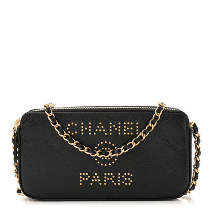 Chanel Caviar Studded Small Deauville Clutch With Chain Black 1 of 12