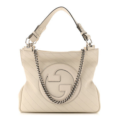 Gucci Sakai Be Green Calfskin Diagonal Stitched Small Blondie Tote Mystic White 1 of 11