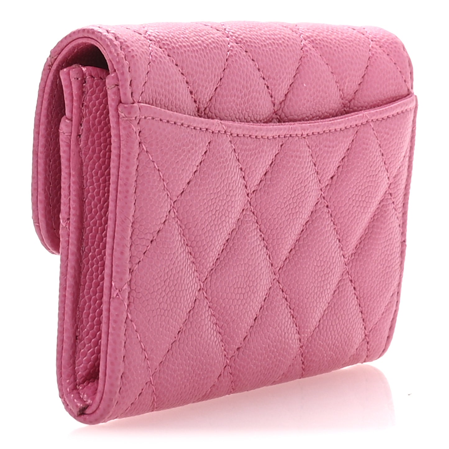 Caviar Quilted Flap Card Holder Wallet Pink