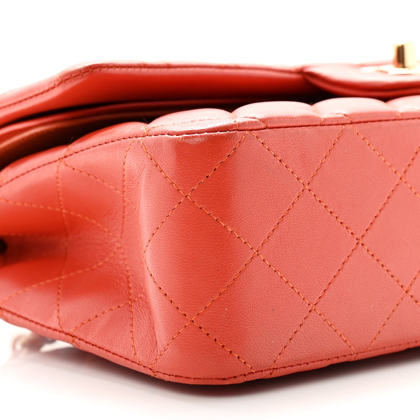 Lambskin Quilted Medium Double Flap Orange