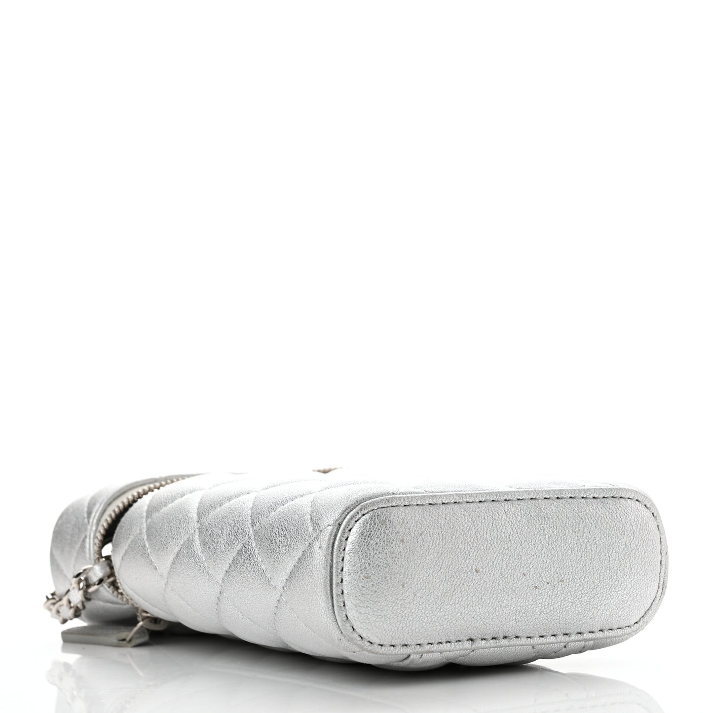 Metallic Lambskin Quilted Phone Holder With Chain Silver