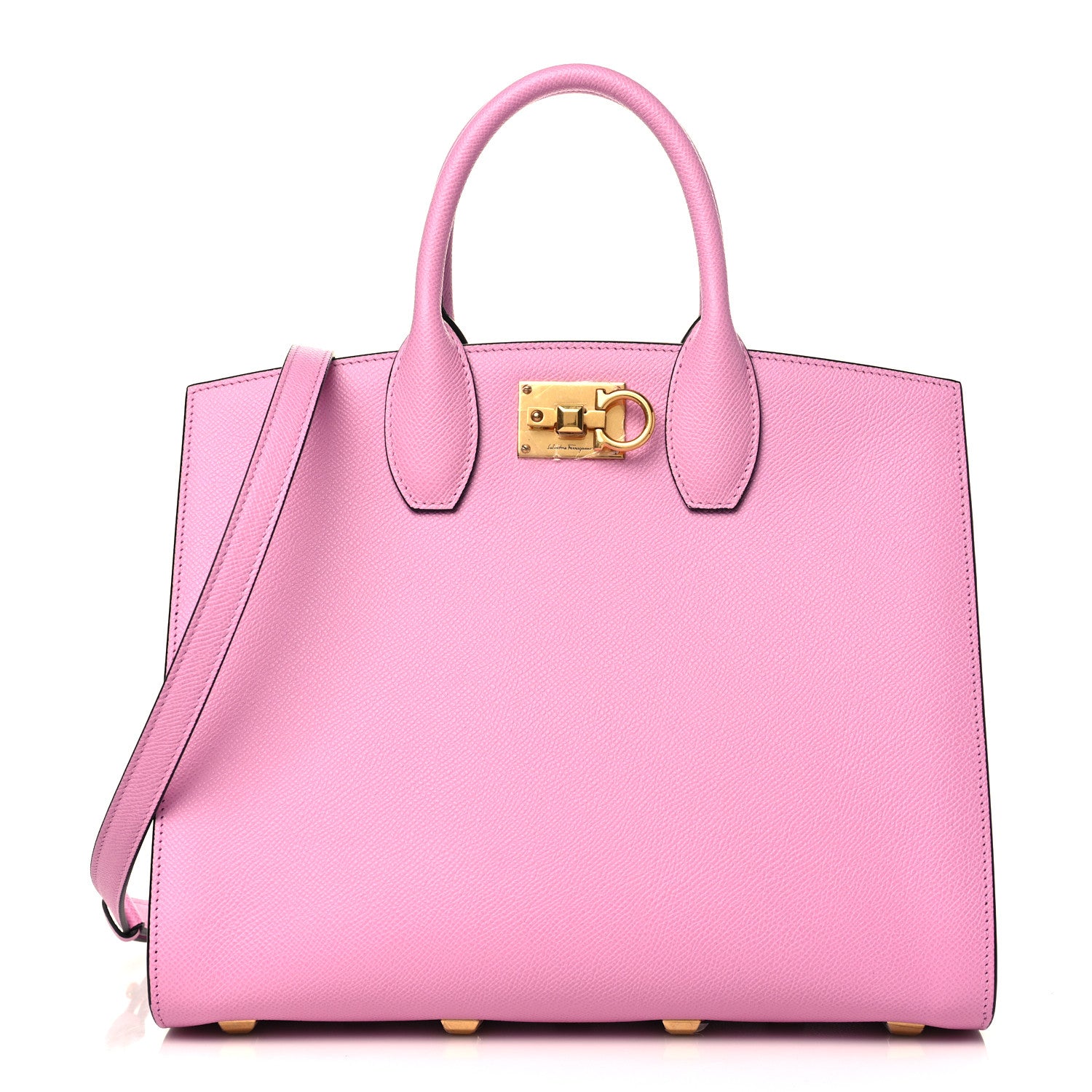 Salvatore Ferragamo Hammered Calfskin Medium The Studio Box Bag Flamingo 1 of 9